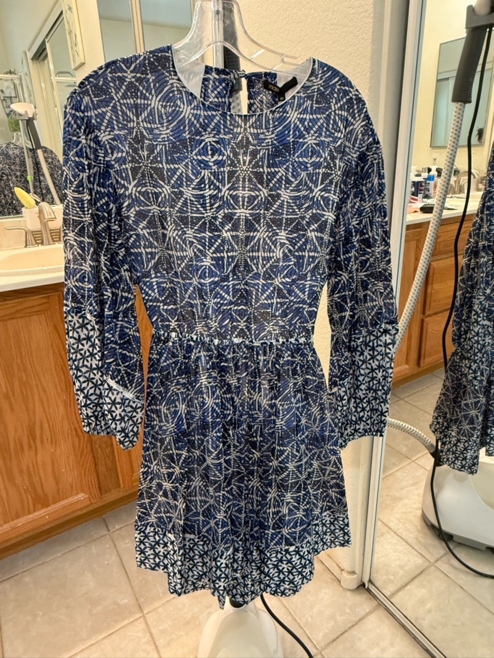 Maje Blue and White Abstract Print Dress. NWT